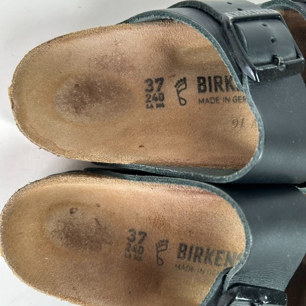 Birkenstock Arizona Black Leather Black Buckle Sandal Women's 7 EU 37 - Picture 8 of 13